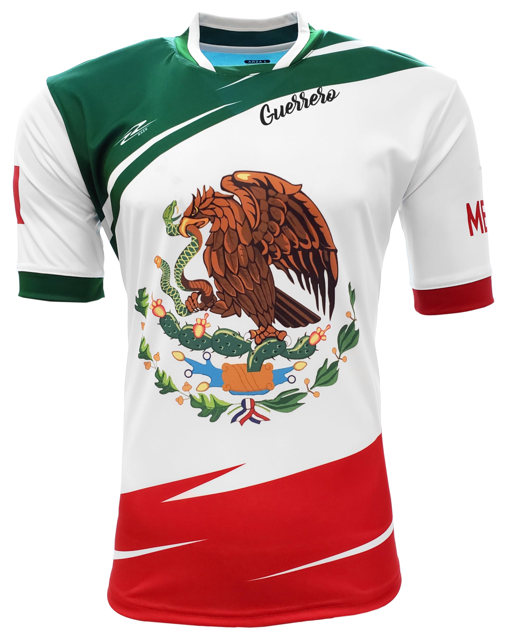 Mexico Soccer Jersey, Adult Short Sleeve, Tricolor National Team Design, Lightweight Polyester Mexico States (US, Alpha, X-Large, Regular, Regular, Guerrero)