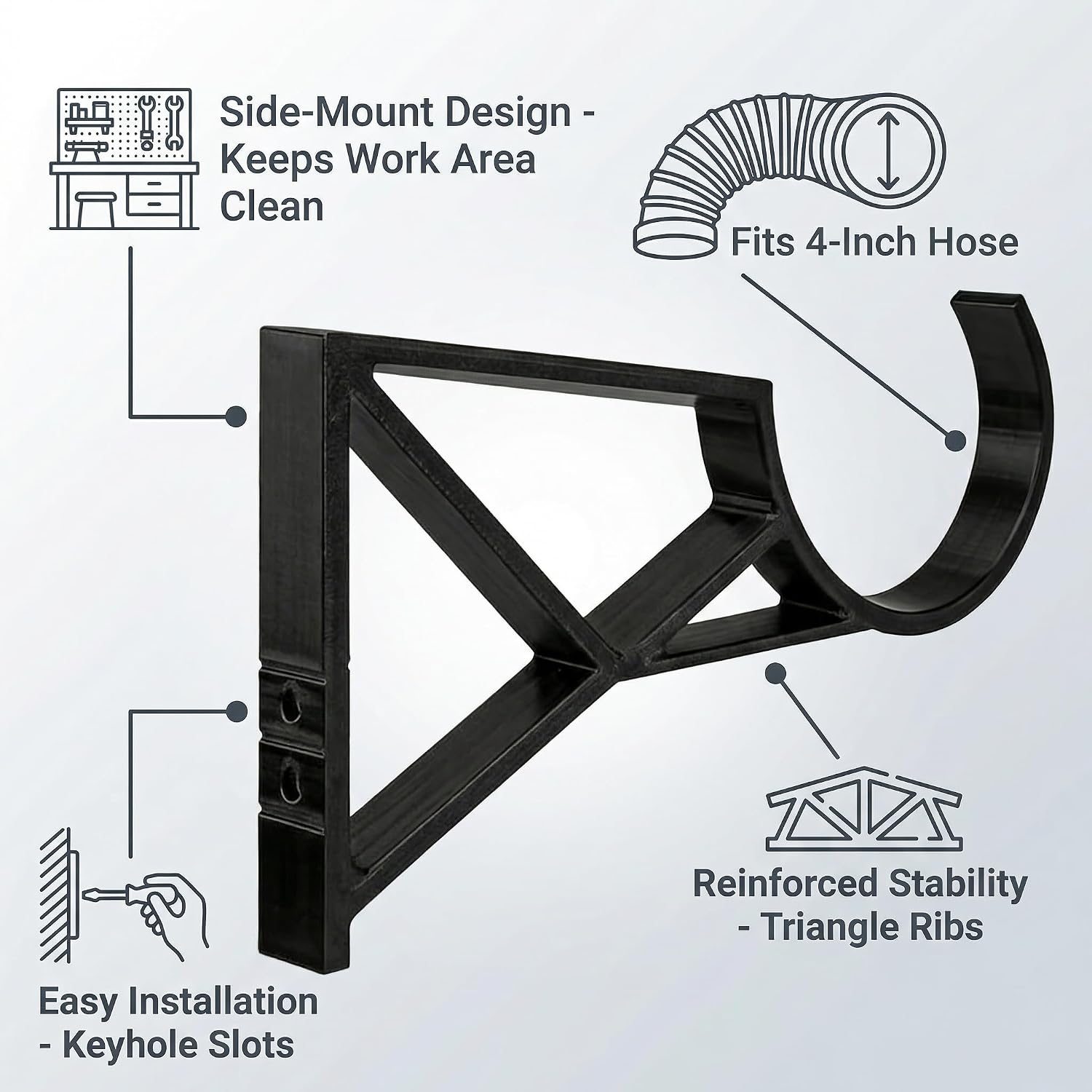 4 Inch Dust Hose Support Fit for DeWalt DW735 Planer Bracket | Side mount pipe guards; Heavy duty woodworking accessories; Clear workspace tools; Rigid extraction mounts