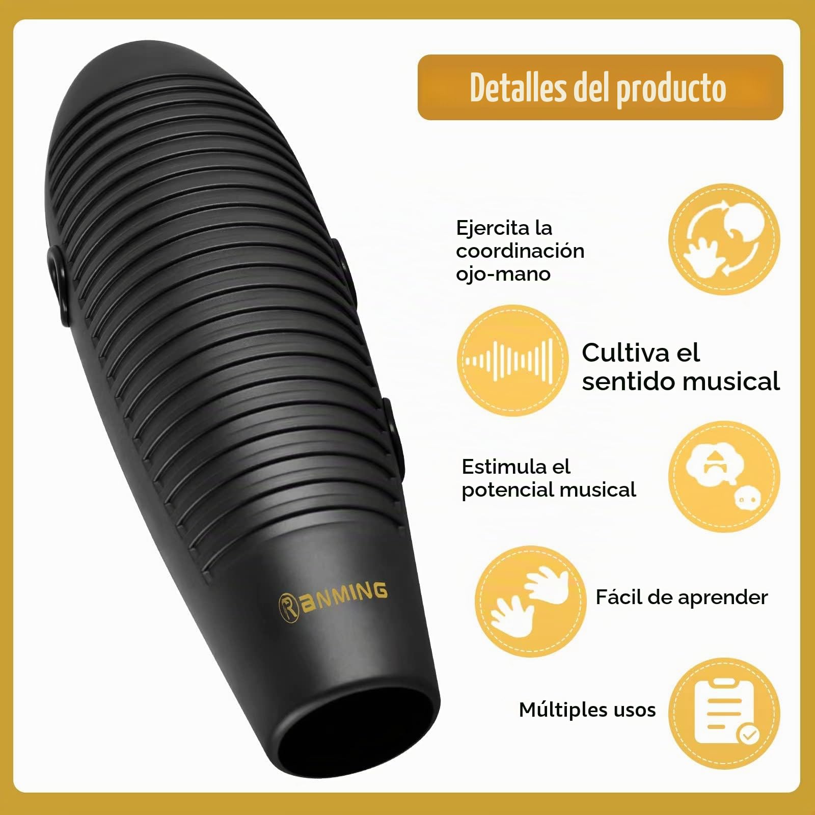 RANMING Guiro Instrument - Instrumento de percusión latina con forma de pez Super Guiro de 3.9 x 13 pulgadas con 2 raspadores Guiros, herramienta de entrenamiento musical para principiantes y amantes