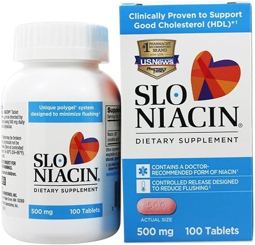 Slo-Niacin Vitamina B3 500 mg – Niacina de liberación lenta para la salud del corazón, impulso de energía, salud de la piel, niveles saludables de