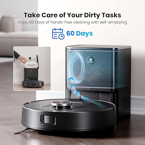 Vista 2 de Proscenic Q8 Max Robot trapeador de vacío con estación de autovacio, 6000 Pa 200 minutos aspiradora robótica con navegación Lidar, 5 mapeos