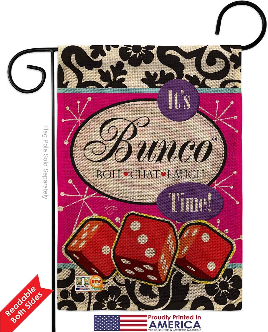 Its Bunco Time Burlap Garden Flag Interests Game Night Dice Poker Bingo Hobbies Leisure Activity Small Decorative Gift Yard House Banner Double-Sided Made In USA 13 X 18.5