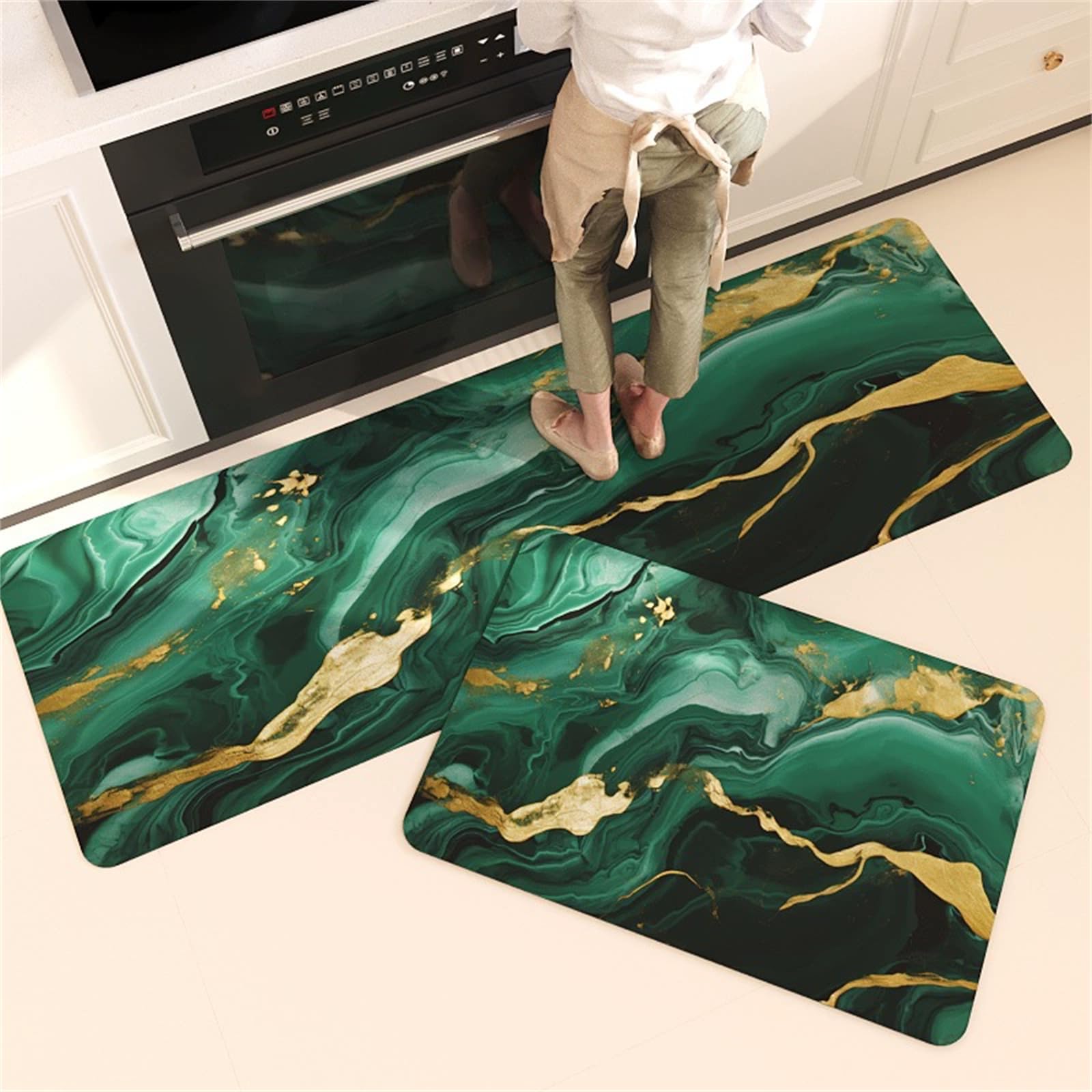 Marmo Sfumato Tappeto Cucina in Diatomite, Passatoia Cucina Antiscivolo, Tappeti Runner Assorbimento, Tappetino per Ingresso Soggiorno Camera da Letto (Verde,60x200cm)