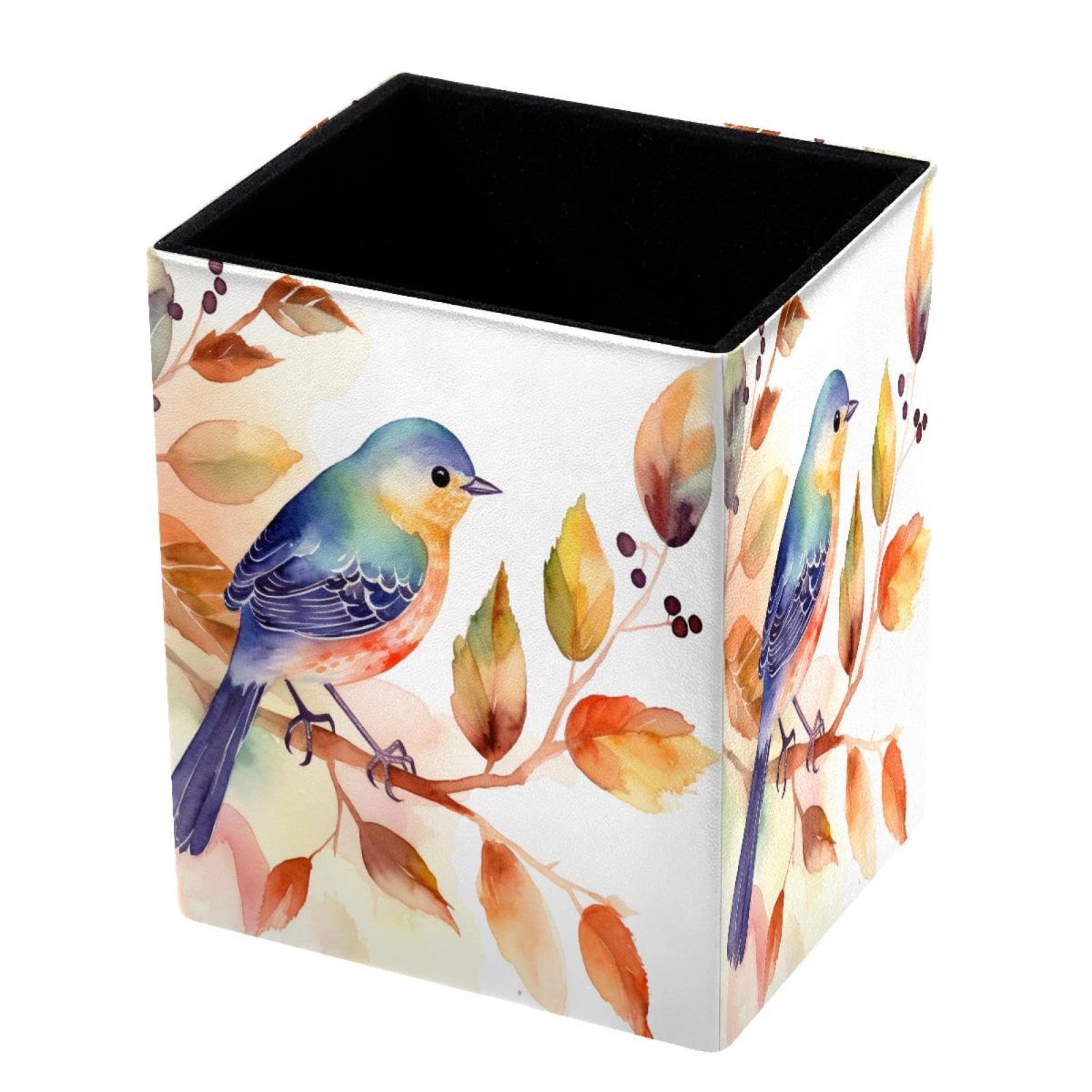 DragonBtu Desktop Pencil Holder, Watercolor Bird Rectangular Pencil Cup, Pencil Storage Bag Office Desk Supplies Case for School, Kids