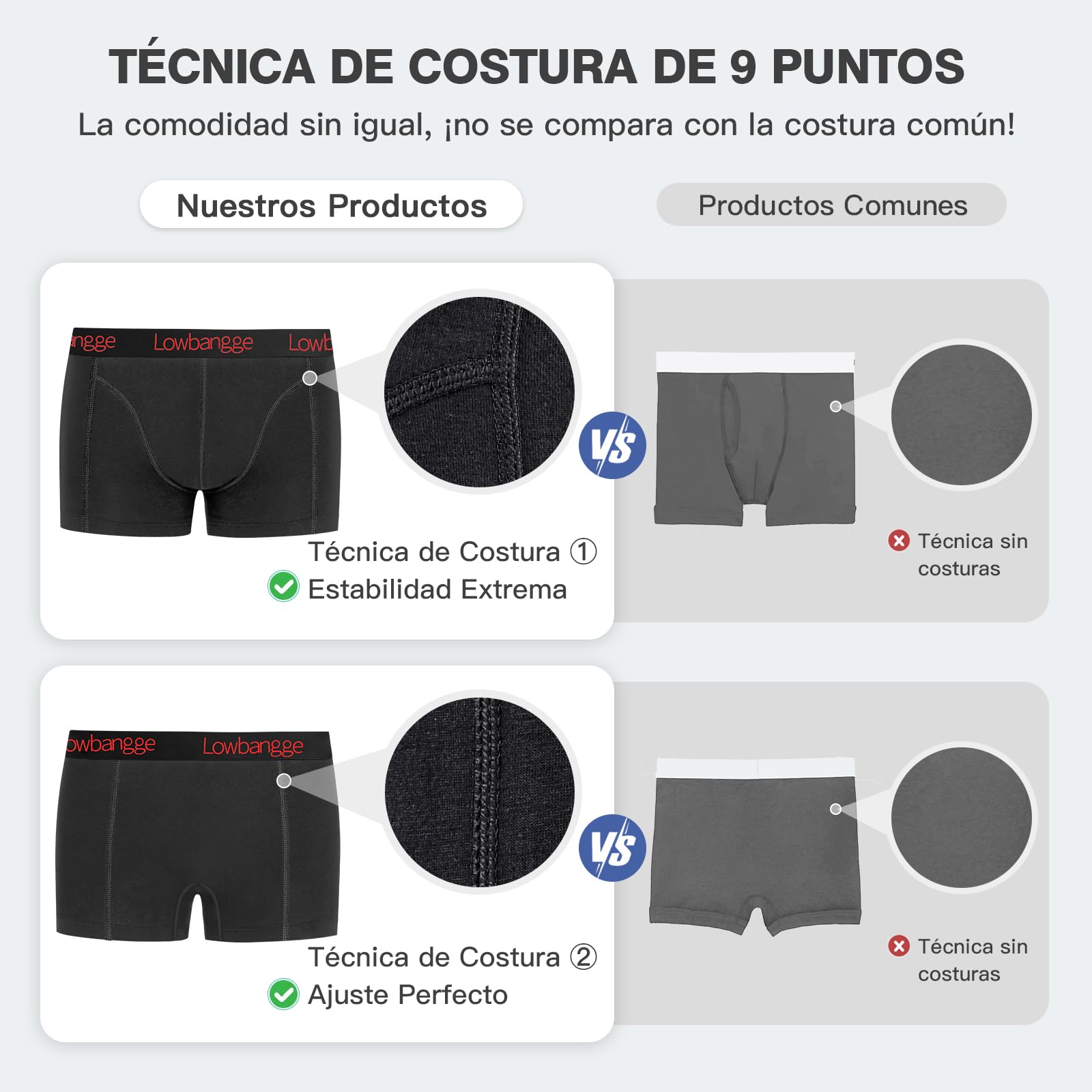 Calzoncillos Hombre Boxer, Pack de 9 Unidades, Algodón de Alta Elasticidad, Suaves y Cómodos, Piernas Alargadas, Ajuste Cercano y Antirollo