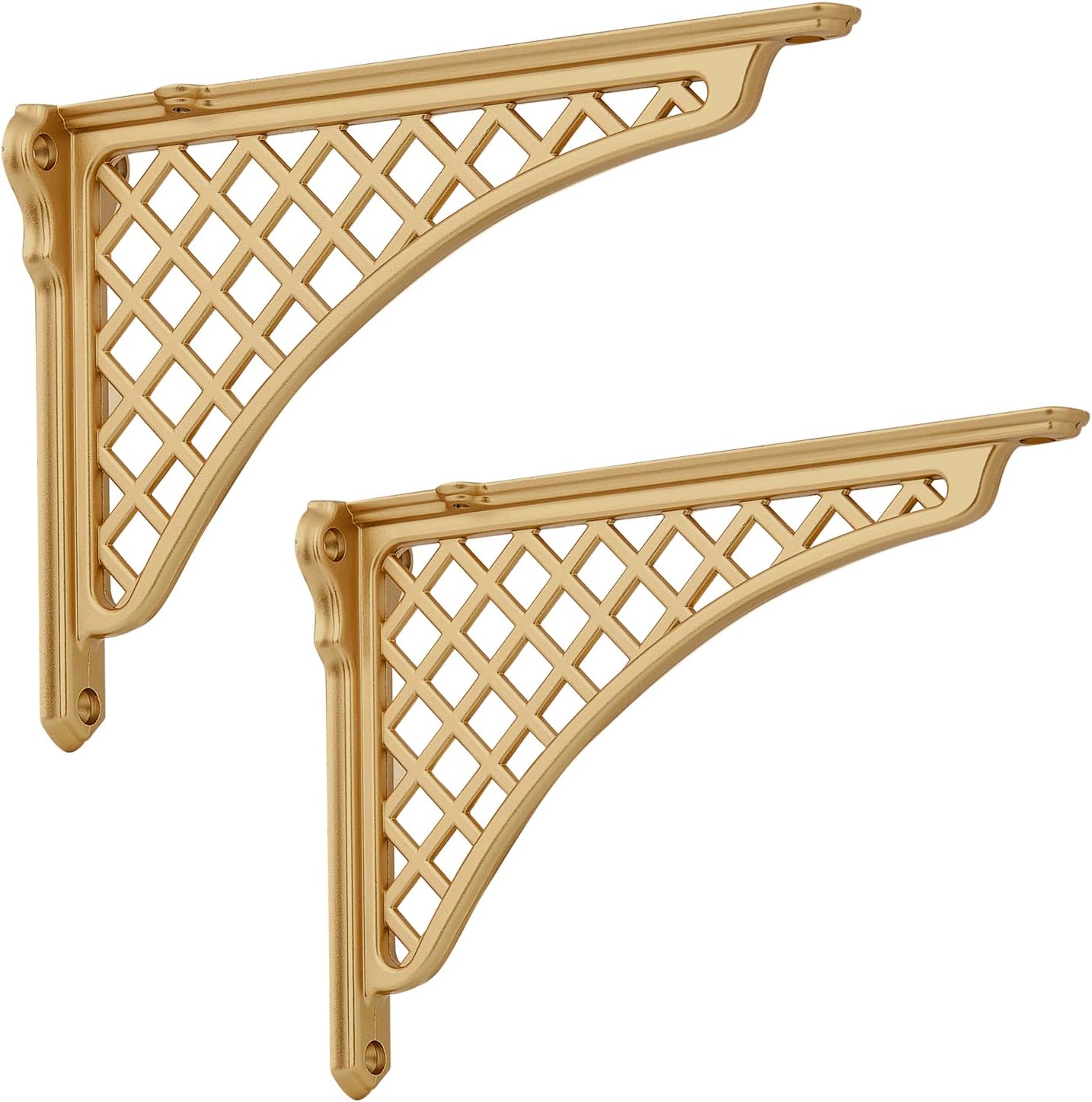 Gold 2 Pack 8 HARPOON 2 Pack Heavy Duty Cast Iron Victorian Shelf Bracket, 8 Inches Gold Baroque L-Shaped Shelf Brackets, DIY Projects, Hardware Included