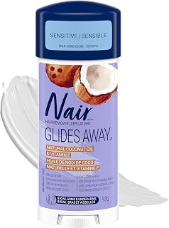 Nair Sensitive Formula Glide On Hair Removal Cream, 3.3 Oz | Sensitive Formula, Leg & Underarms Hair Removal, Hands-Free Applicator, Dermatologist-Tested, Coconut Oil & Vitamin E