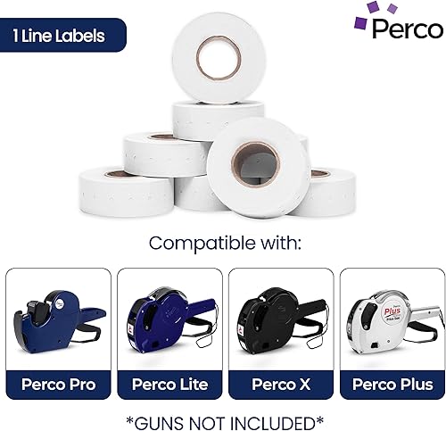 Miniatura 2 de Perco Etiquetas blancas de 1 línea caja de 30 mangas, 240,000 etiquetas de precios en blanco para pistolas de precio y fecha de Perco 1 línea