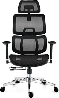 Silla de Oficina Ergonómica con Soporte Lumbar, Respaldo y Asiento de Malla Transpirable, Reposabrazos y Cabecera Regulables, Giratoria y Reclinable, Grande y Resistente hasta 150 kg Global Recycled Standard Global Recycled Standard Global Recycled Standard