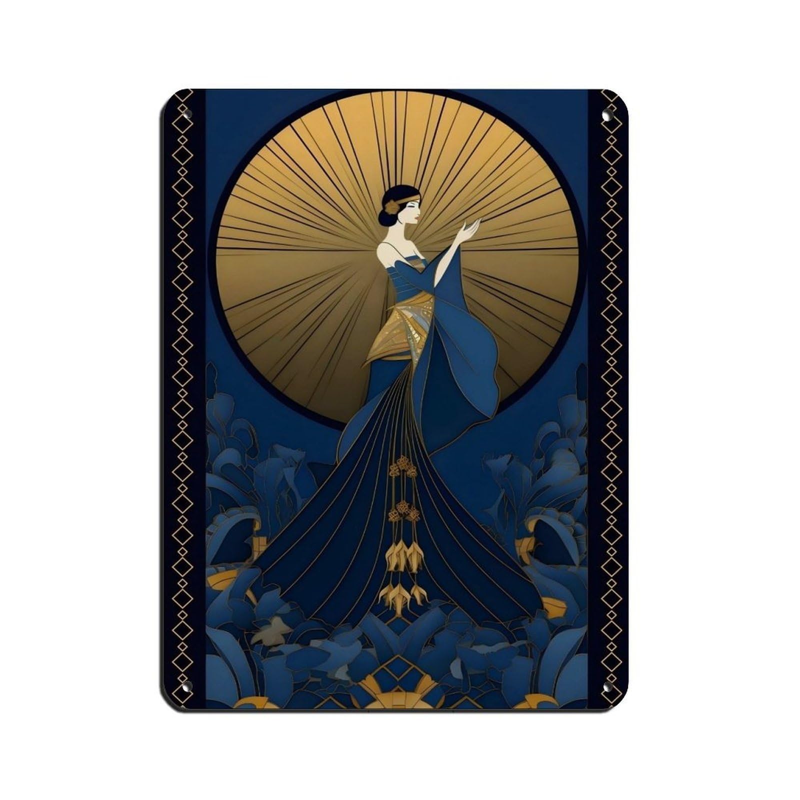 Gold Art Deco Poster,Vintage Art Deco Tin Sign Vintage Metal Pub Club Cafe Bar Home Wall Art Decoration Poster Retro 12x16inch(30x40cm)