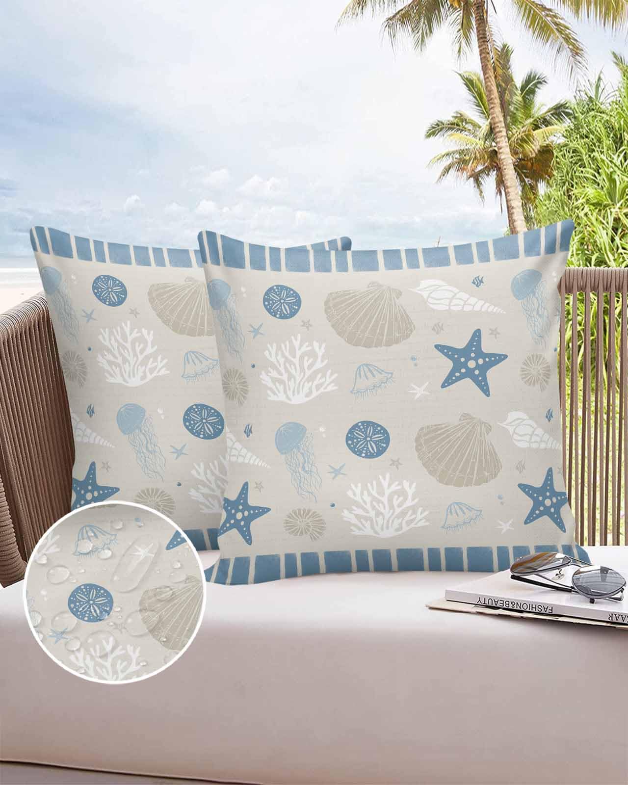Boanket Outdoor Pillow Covers 18 x 18 Inches, Light Blue Coastal Waterproof Throw Pillow Cover Set of 2, Home Decorative Square Cushion Covers for Patio/Tent/Couch/Garden