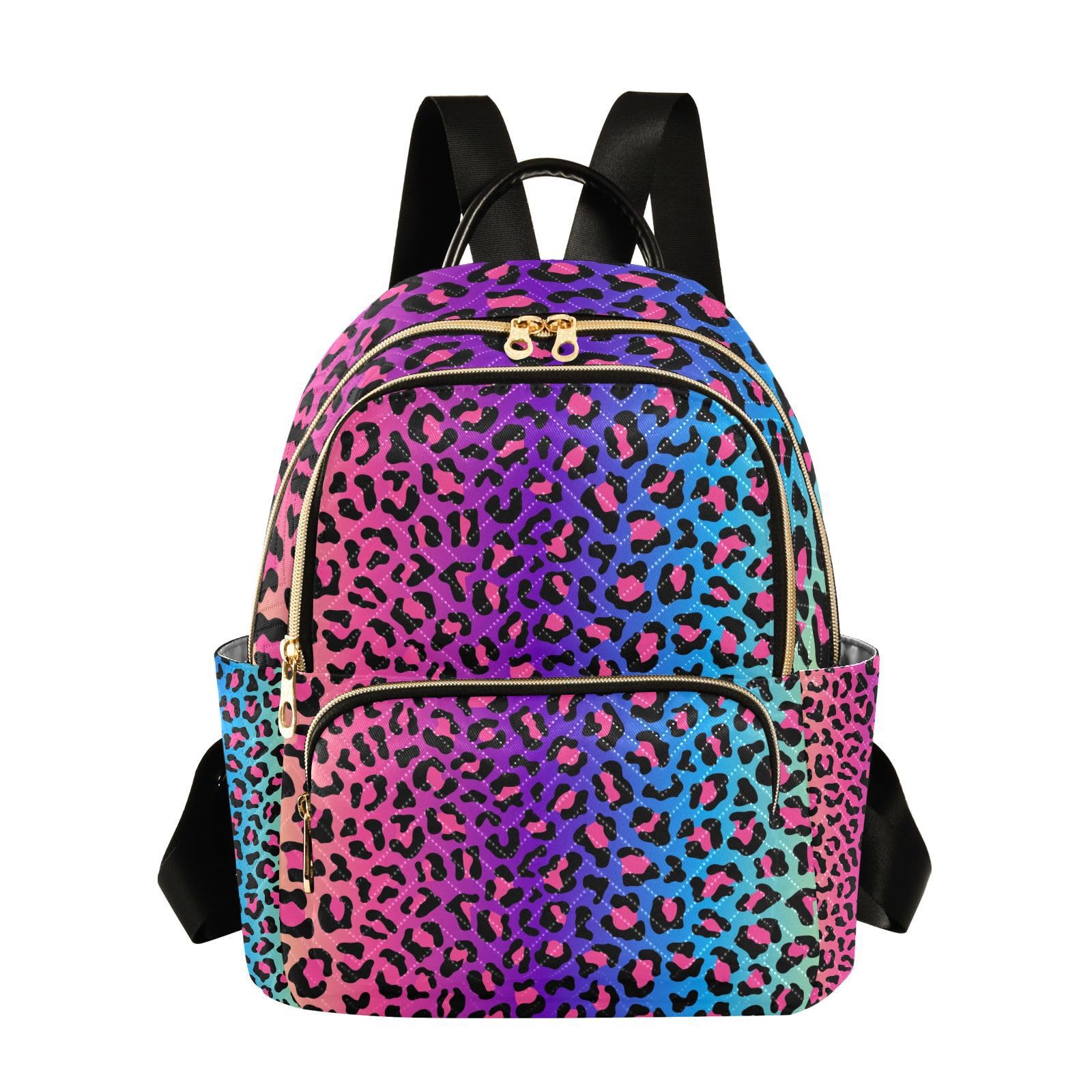 ALAZA Neon Rainbow Leopard Cheetah Mini Backpack Purse for Women Travel Bag Fashion Daypack Back Pack Shoulder Bag