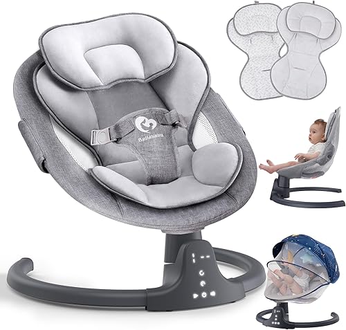 Columpio de bebé Bluetooth para bebés, columpio compacto y portátil, 3 posiciones de asiento, 5 velocidades de columpio, 10 música, control remoto,