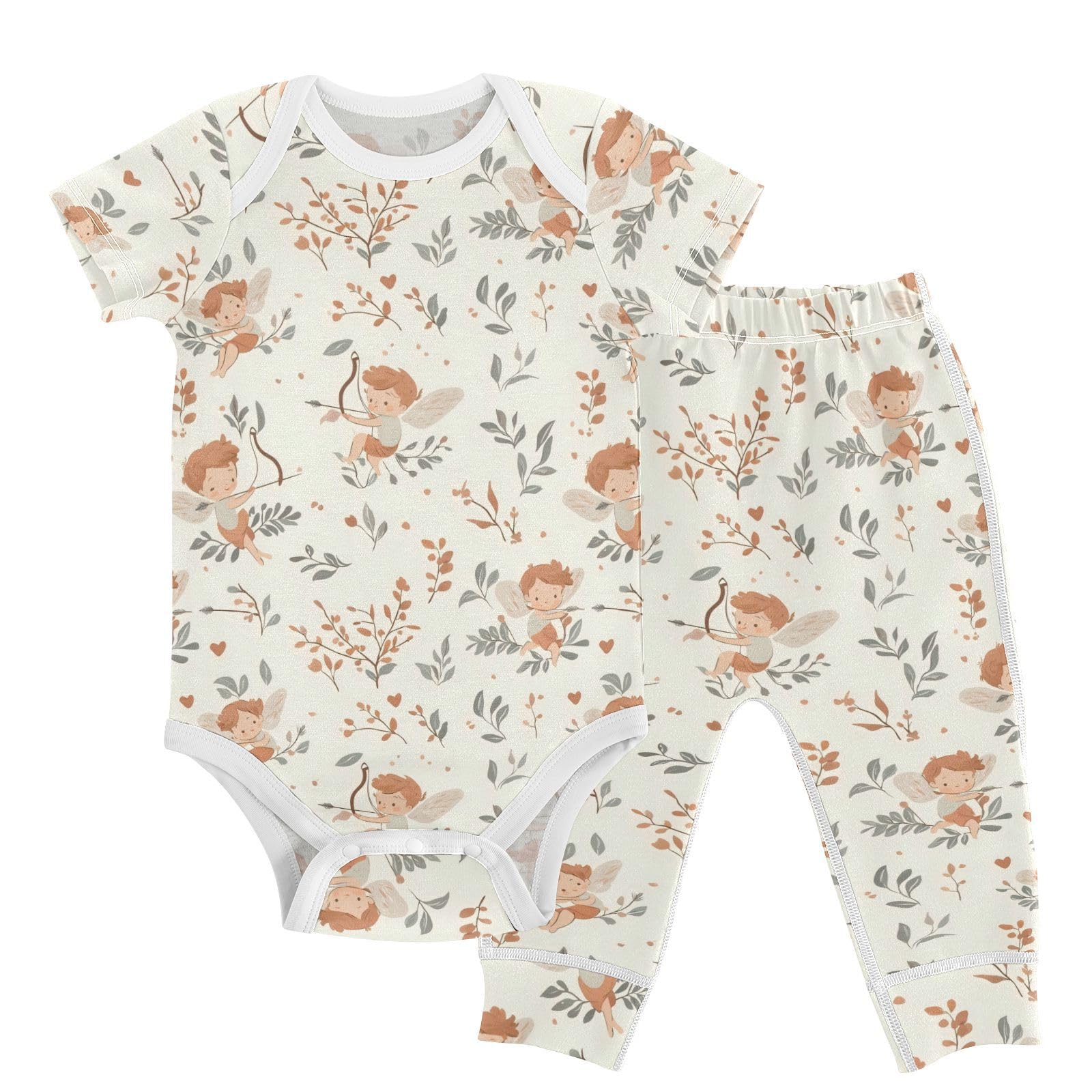 vvfelixl Baby Layette Sets Clothes,Cartoon Cupid Shooting Arrows Baby Bodysuits Set,Unisex Babys Pants Sets Short Sleeve 12-18M