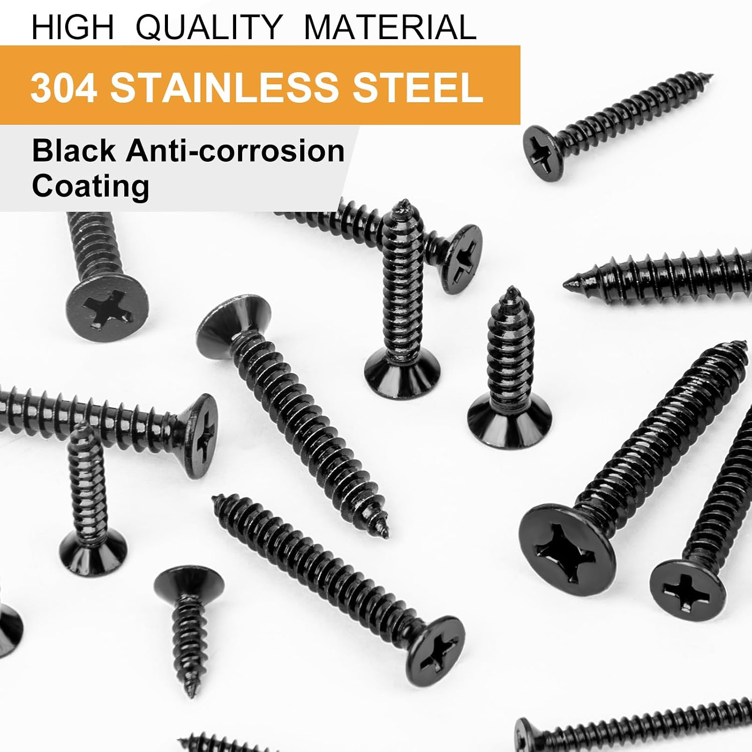 VIGRUE 620Pcs Black Stainless Steel Screws Assortment Kit #4#6#8#10#12 Phillips Flat Head Sheet Metal Screws Self Tapping, Black Metal Wood Screw Set