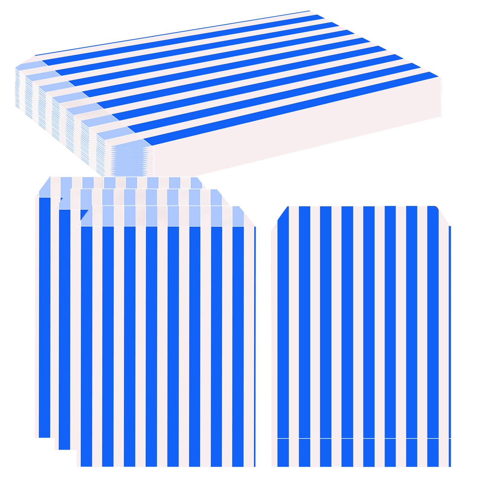 Striped Sweet Paper Bags 100 Pack, 13 x 18 cm 5 x 7 Inch Navy Blue Candy Treat Bags, Paper Party Favour Bags for Wedding Buffet Pick n Mix Popcorn Cake Gifts — image 1