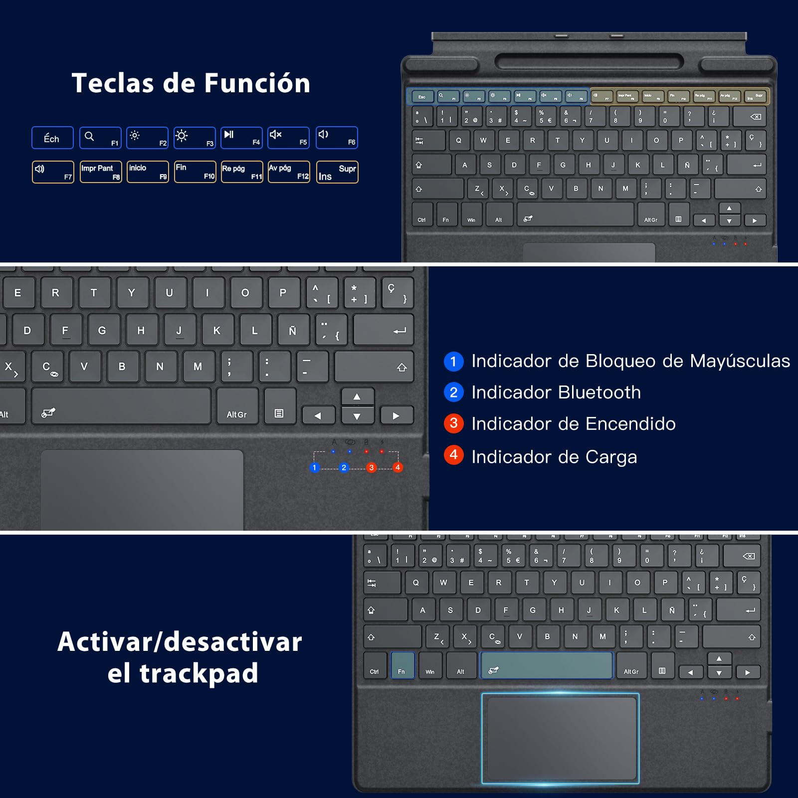 MoKo Teclado Español con Portalápices (No Carga) Solo para Microsoft Surface Pro 12 (13" 2026)/ 11/10/ 9/8/ X, Solo para conexión Bluetooth, QWERTY Teclado Type Cover Inalámbrico Delgado, Gris
