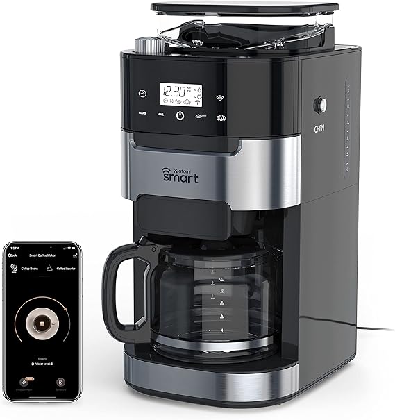 atomi smart Coffee Maker with Burr Grinder WiFi, VoiceActivated, 8