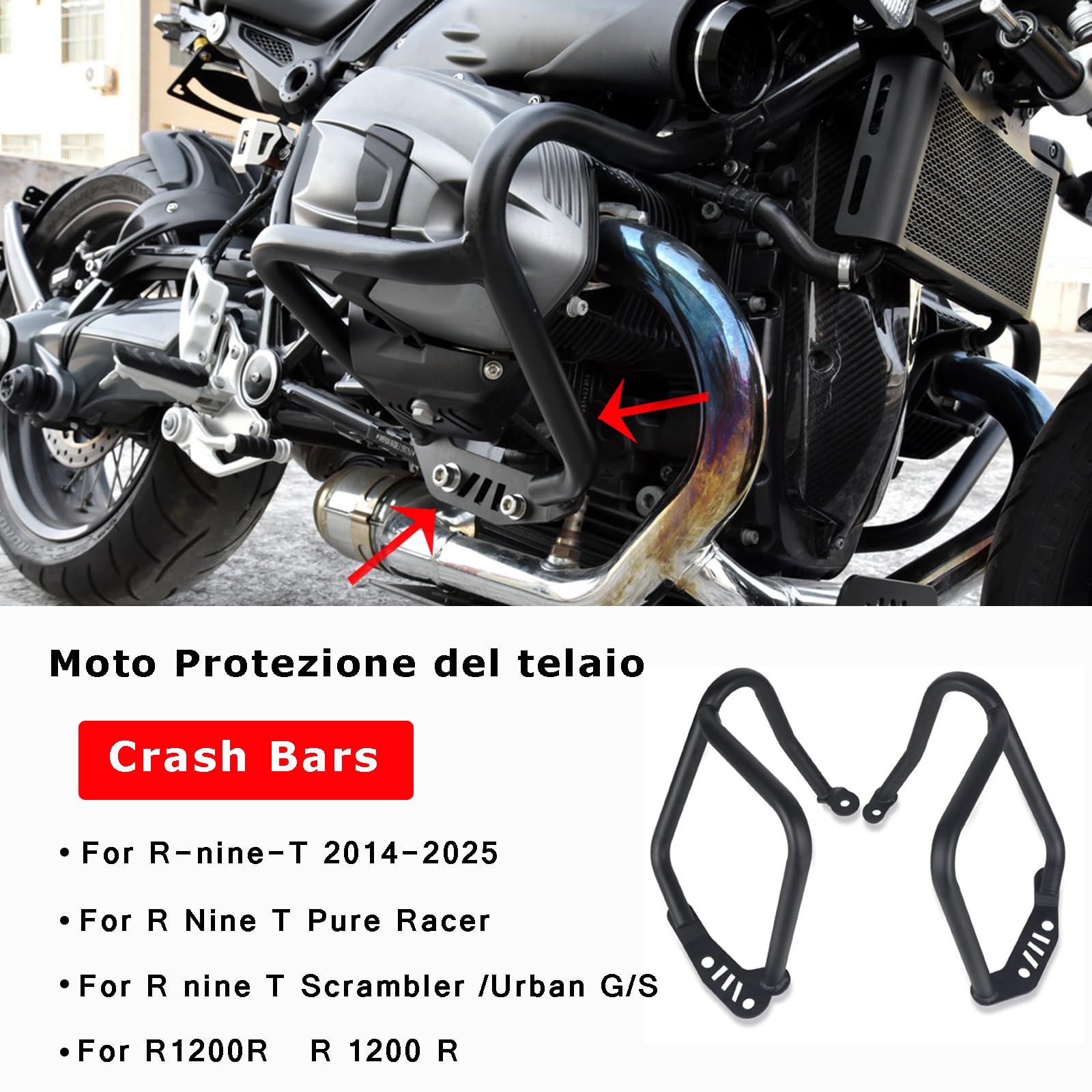 R nine T 2014-2025 Crash Bars Protección del Motor Barra anti choque Parachoques para R-nineT Pure Racer Scrambler Urban G/S 2014-2021 2022 2023 2024 2025