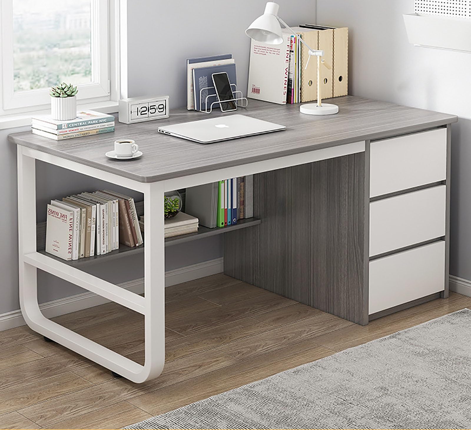 Bureau d'écriture et d'étude pour la maison - Meuble de travail gris compact pour chambre