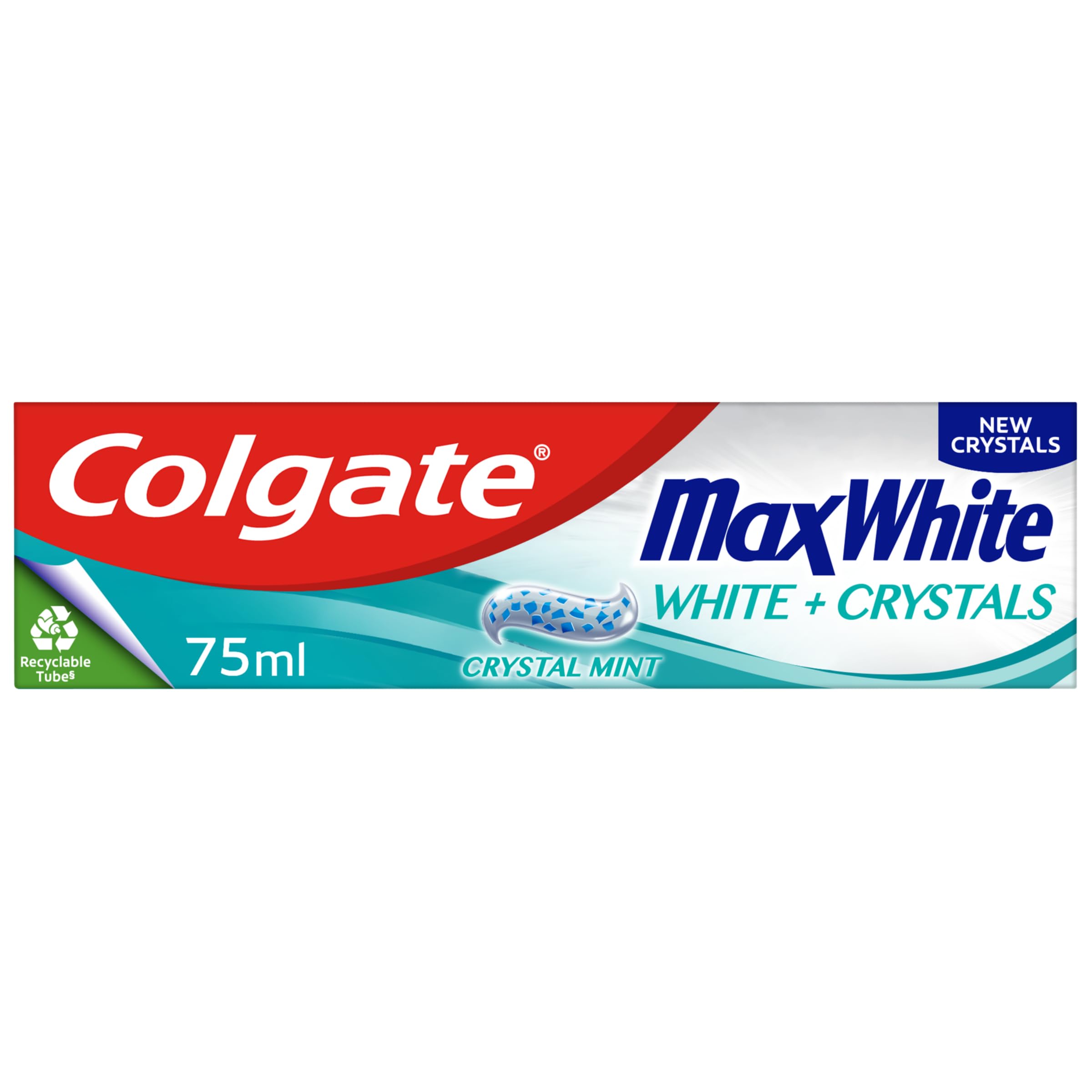 ColgateMax White White + Crystals Toothpaste 75ml, teeth whitening toothpaste, restores natural whiteness, 10x longer lasting cooling than regular fluoride toothpaste, fights cavities