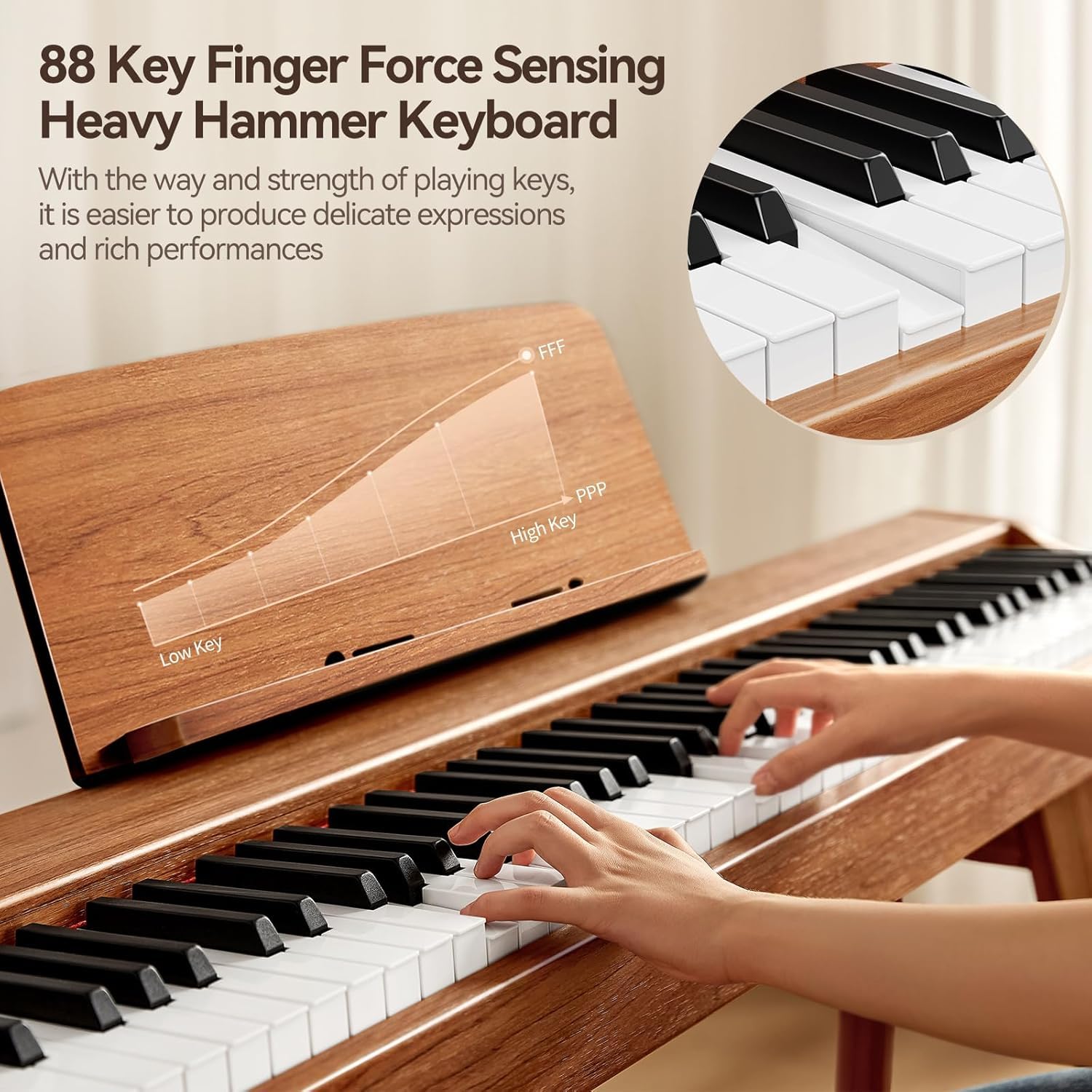 E Piano 88 Tasten Hammermechanik : TERENCE Keyboard Piano 88 Tasten mit Ständer Klavier mit 20W Lautsprecher Dreifachpedal Unterstützung Videoaufnahmen MIDI Bluetooth Kopfhöreranschluss Eichenfarbe