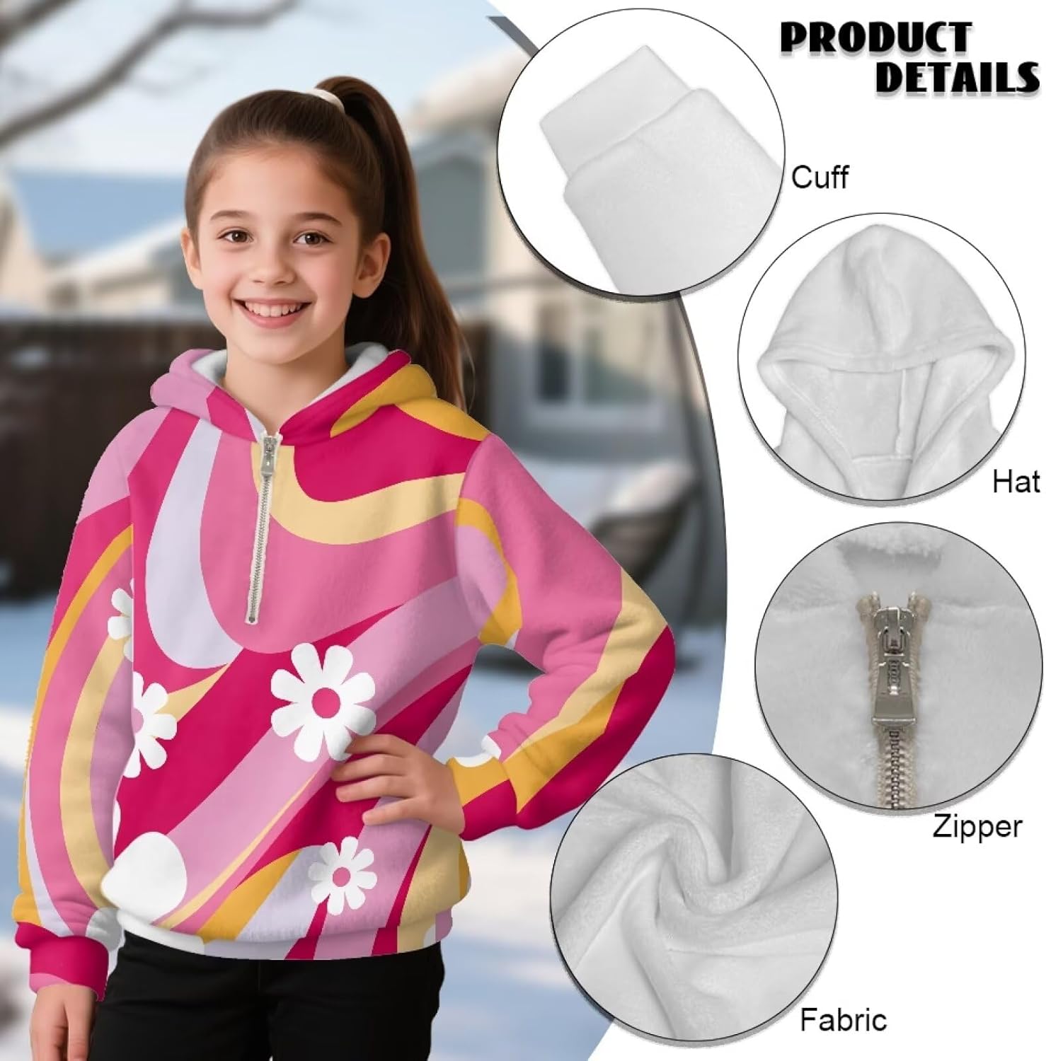Hoodies for Girls 4-15 Quarter Zip Pullover Sweatshirt, Girls Long Sleeve Tops Warm Loose for Winter Warmth - Image 6