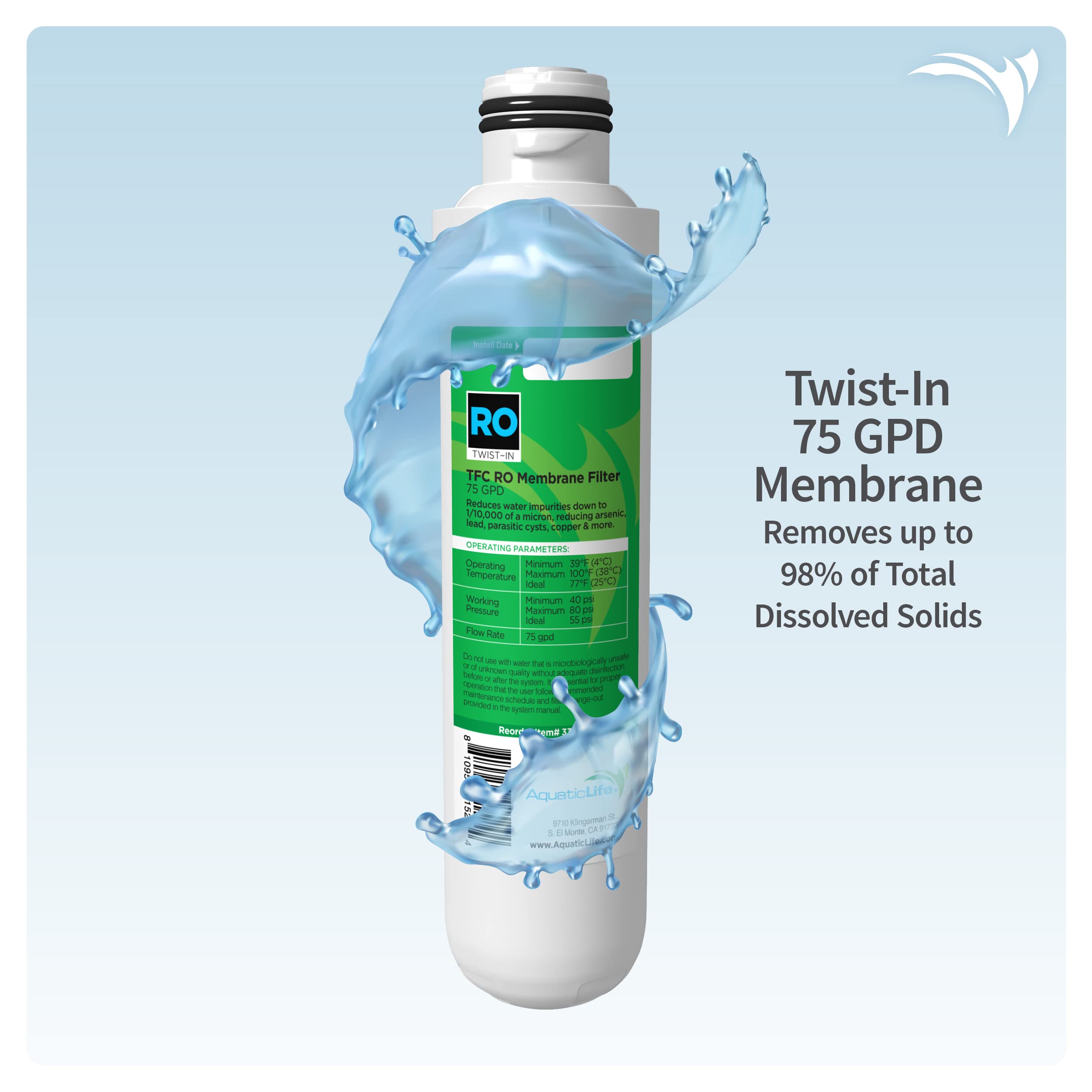 AquaticLife TwistIn 75 GPD RO Membrane Replacement Filter Cartridge