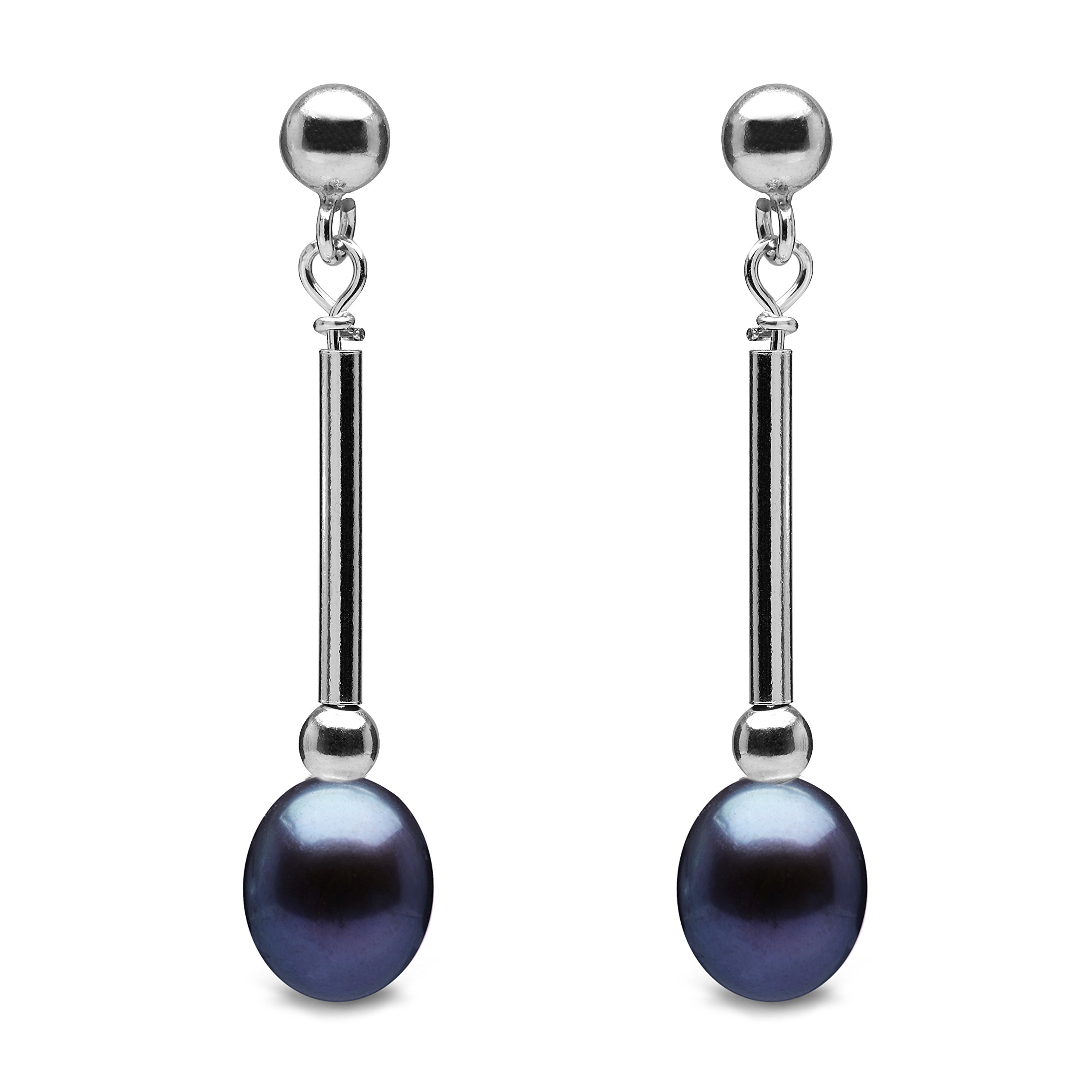 Kyoto Pearl Womens Freshwater Pearl Drop Earrings with Silver Bars (See More Colors)