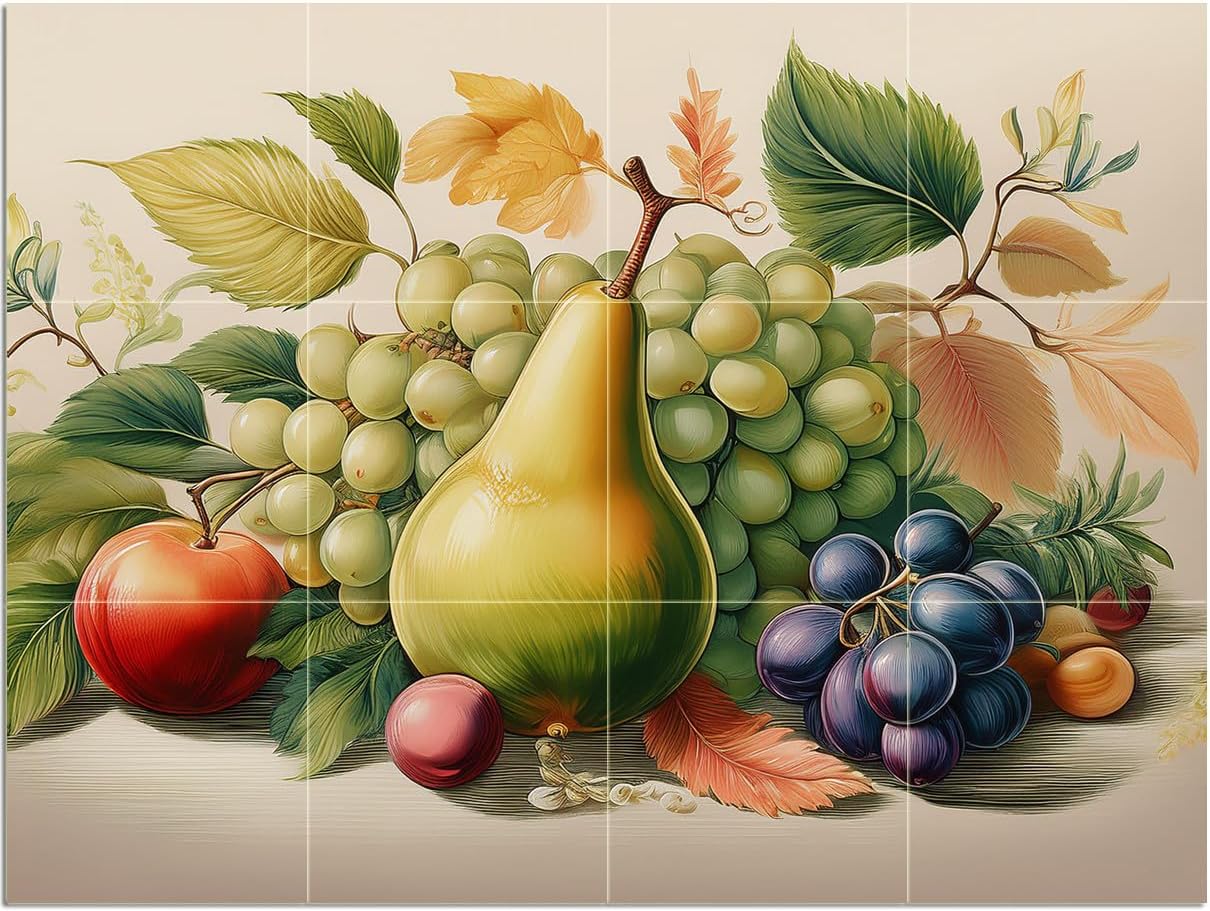 Tile Mural Still Life Fruit Bouquet Grape Kitchen Wall Backsplash Marble Ceramic - Picture 6 of 16