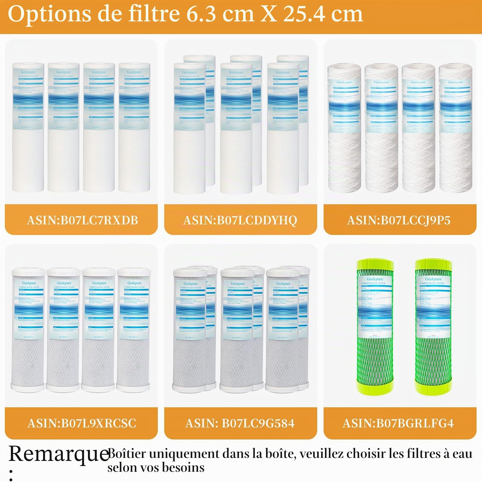 Geekpure 10" Standard Boîtier Bleu pour Filtre 2,5" x 10" -3/4" Femelle BSP Entrée/Sortie avec Clé de Décompression et Support