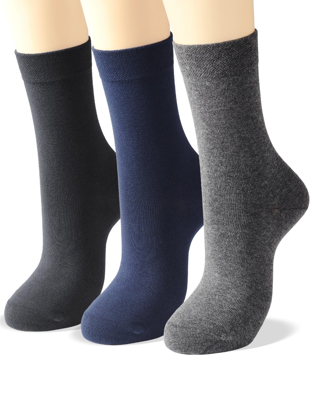 COTTON DAYWomen's Soft Combed Cotton Crew Dress Socks, Black Gray Navy Blue 3 Pack, Assorted, 9-11