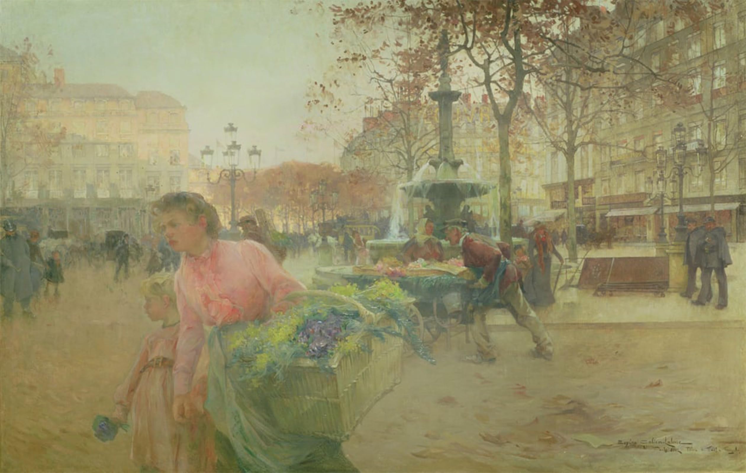 ARTXLXXBN Famous Prints Artwork Pictures Poster Painting Art French Theater Square in Paris by Eugene Galien Laloue Artwork Landscape Pictures for Home Decor 60x90cm