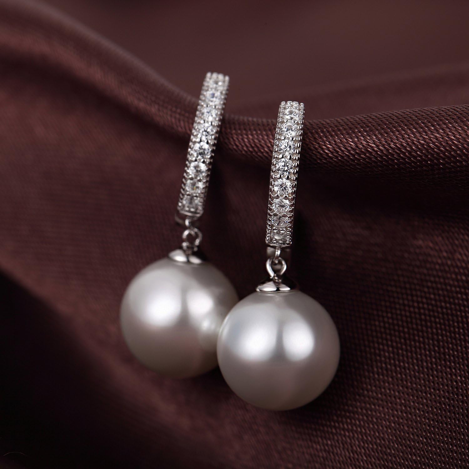 Jiamiaoi 18k White Gold Plated Pearl Earrings, 925 Sterling Silver Pearl Drop Earrings for Women Leverback Jewelry - Image 4