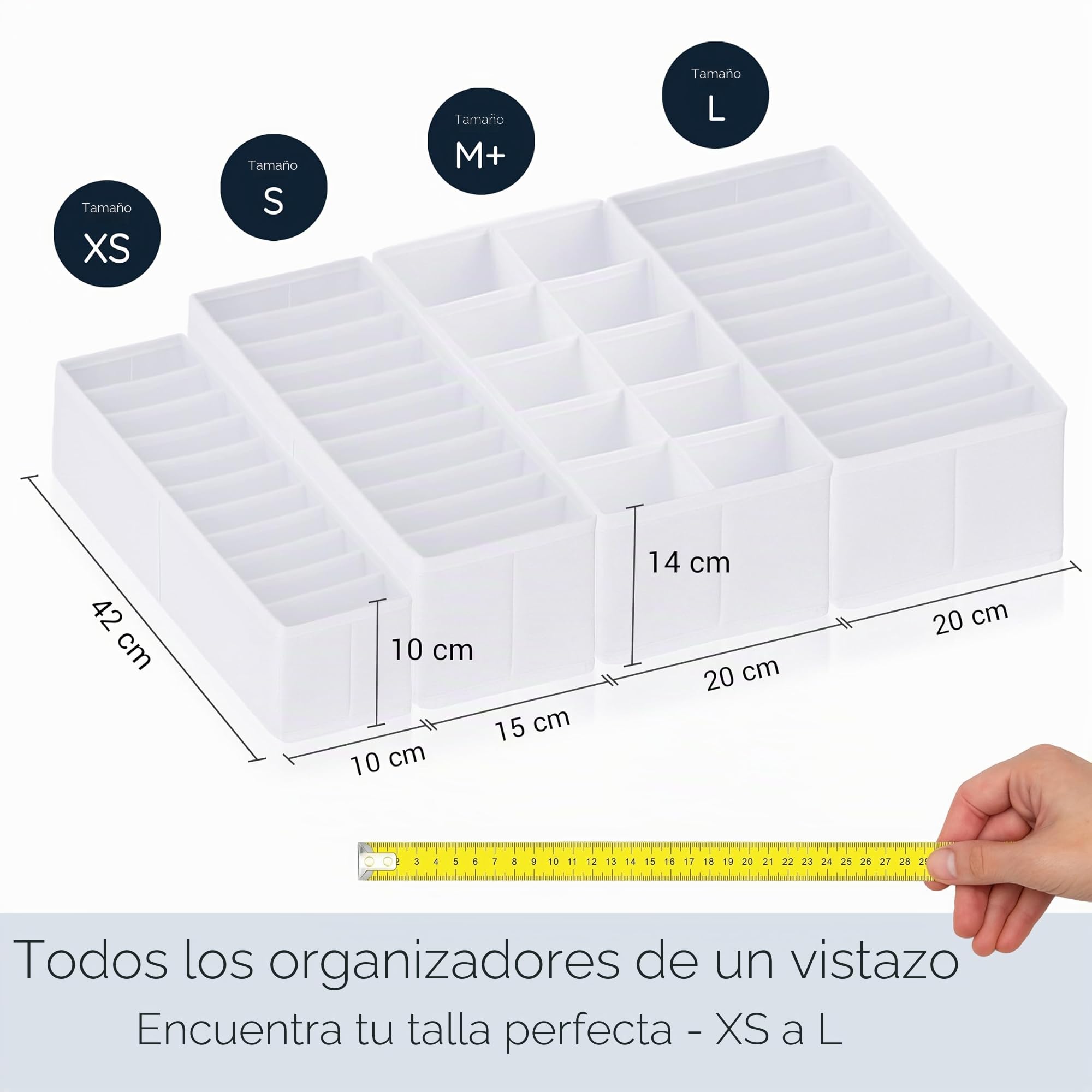 ROW&LINE® – Conjunto organizador – Compartimentos altos para artículos de bebé, ropa interior y prendas de vestir – Sistema divisor de cajones – armarios y cajones – Blanco – Tamaño: 2x XS | 2x S