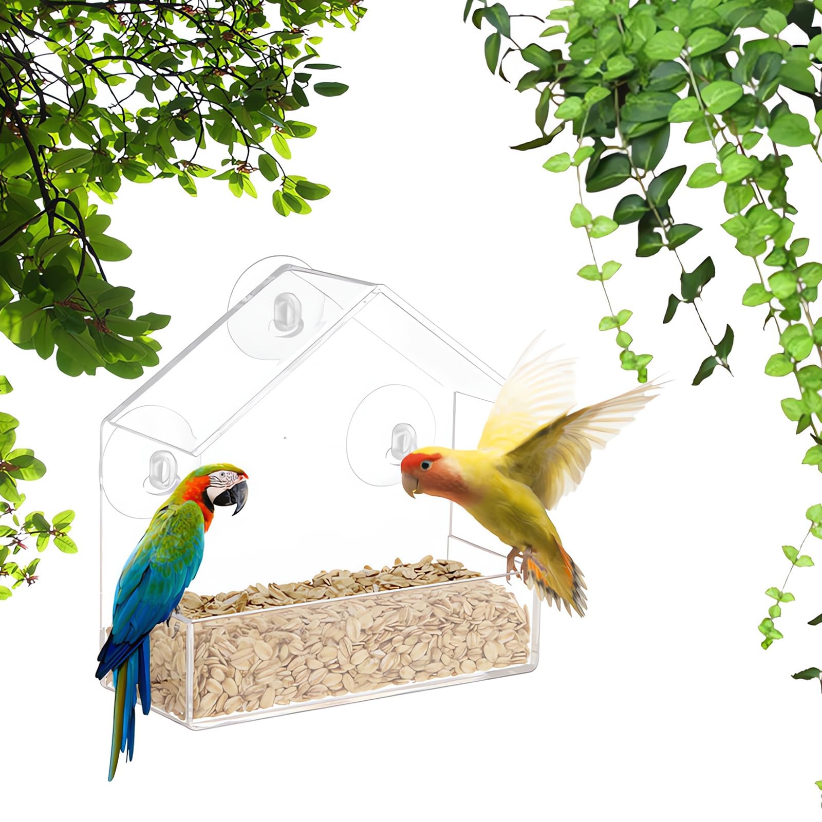 Comedero para Pájaros de Ventana, Comedero de Pájaros para Ventanas, Comedero de Pájaros con 3 Ventosas Extra Fuertes, Comedero Transparente de Pájaros, para Aves Silvestres en Jardines Exteriores