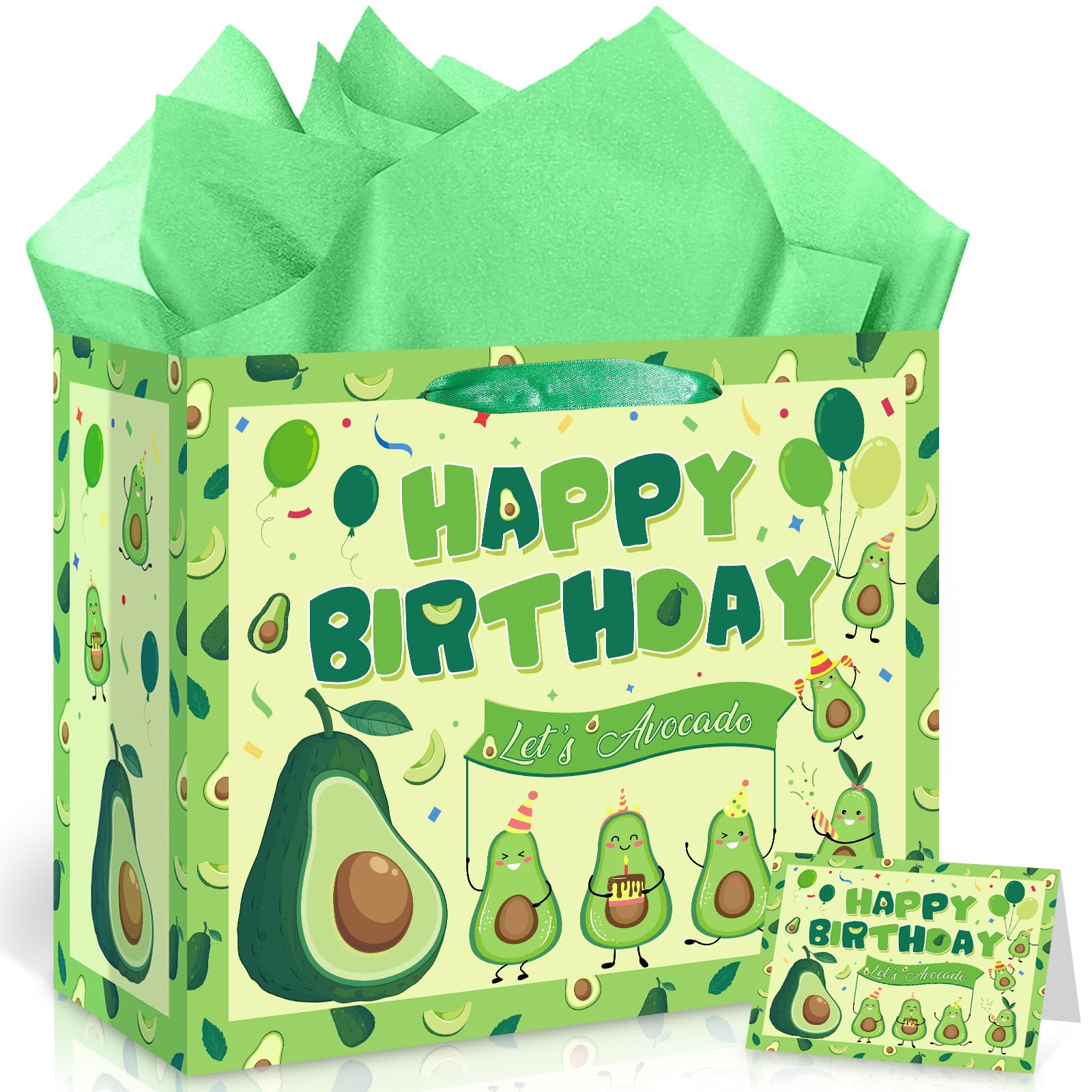 Yomaiha Avocado Birthday Gift Bag Fruit Avocado Gift Bag with Avocado Birthday Wrapping Paper and Card for Avocado Fruit Decorations Birthday Party Supplies
