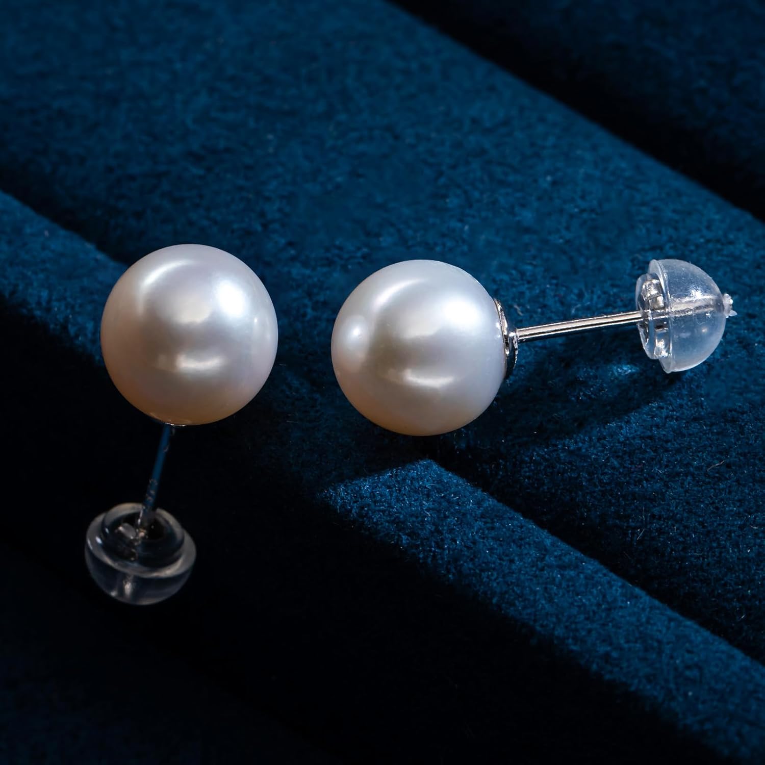 Natural Freshwater Pearl Stud Earrings, White AAA+ Grade, 925 Sterling Silver, Hypoallergenic Push Back Closure, Classic Minimalist Style