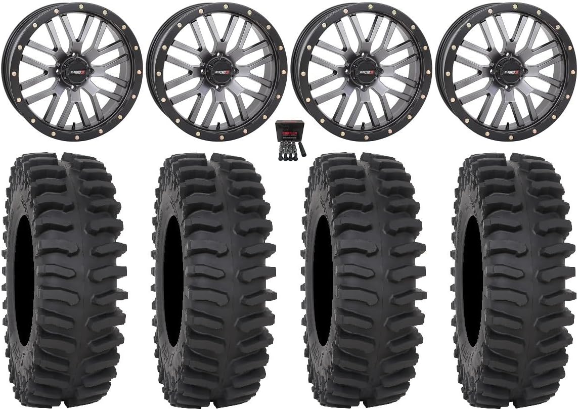 Bundle - 9 Items: System 3 ST-3 20" Wheels Gun Metal 33" XT400 Tires [4x156 Bolt Pattern 3/8x24 Lug Kit]