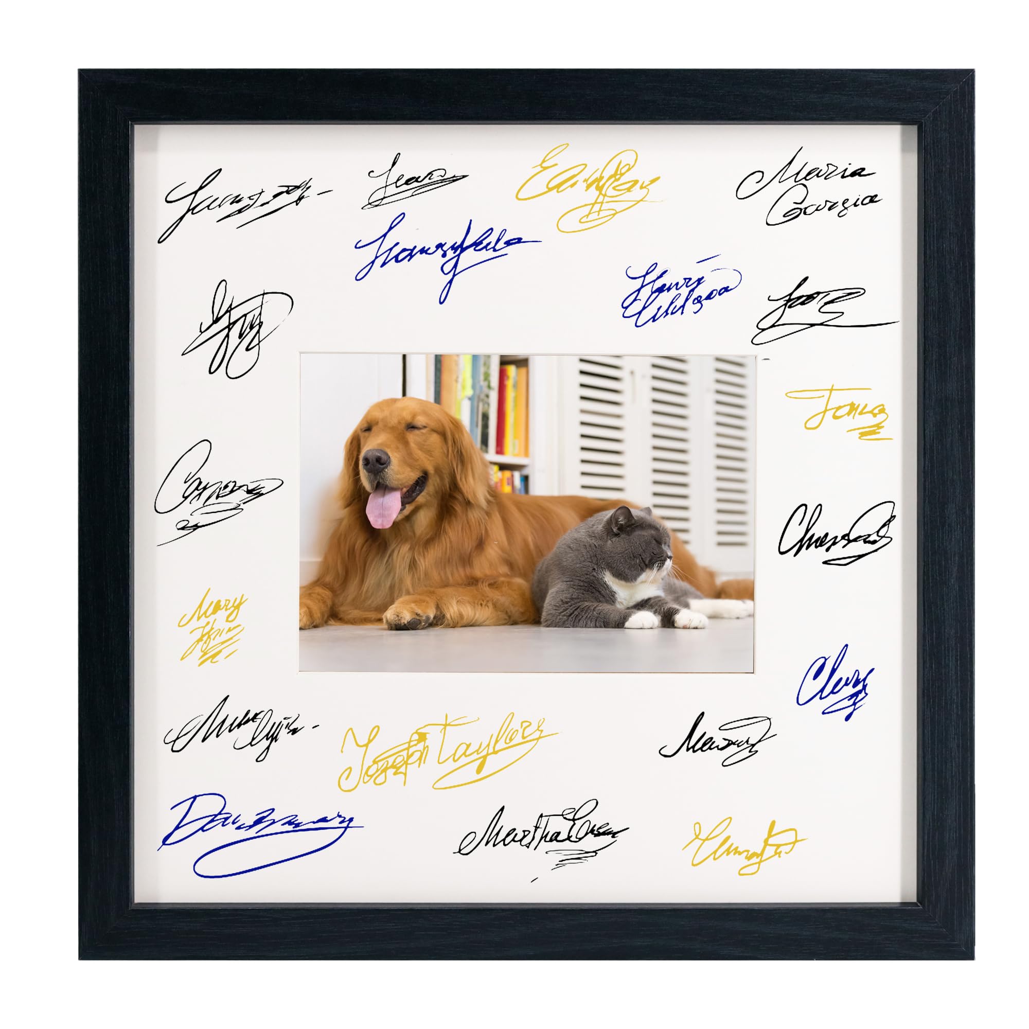 12x12 Signature Picture Frame with White Mat Display 5x7 Photo Celebrations and Wedding, Black Wood Frame for Wall Hanging - Mounting Hardware Included