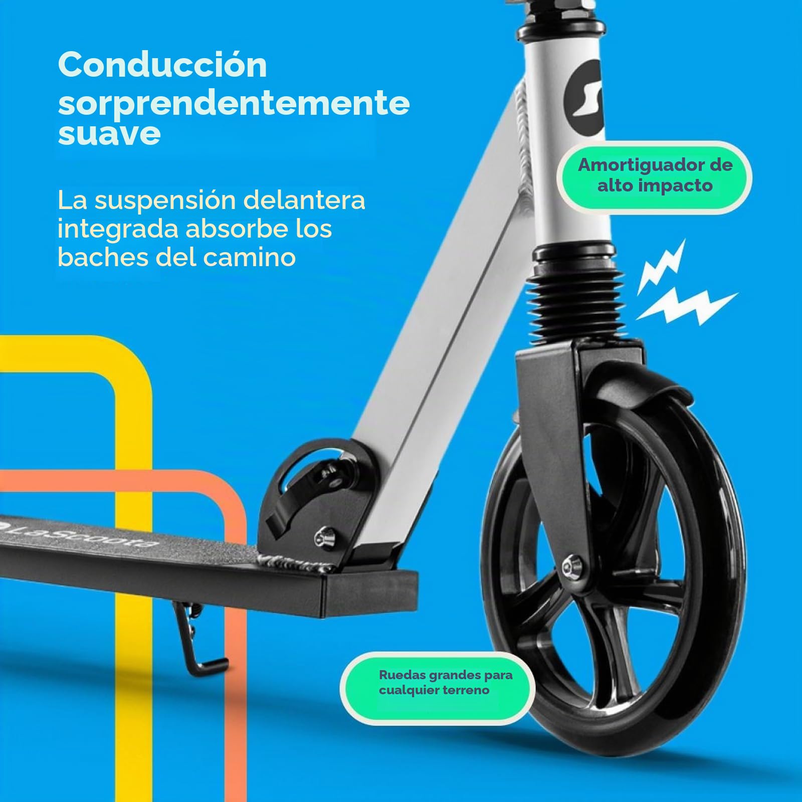 Lascoota Roller für Kinder AB 8 Jahren- Tretroller Erwachsene - Klappbar & Höhenverstellbar - Federungssystem vorne + Roller-Schultergurt 20 cm große Räder große Scooter für Jugendliche