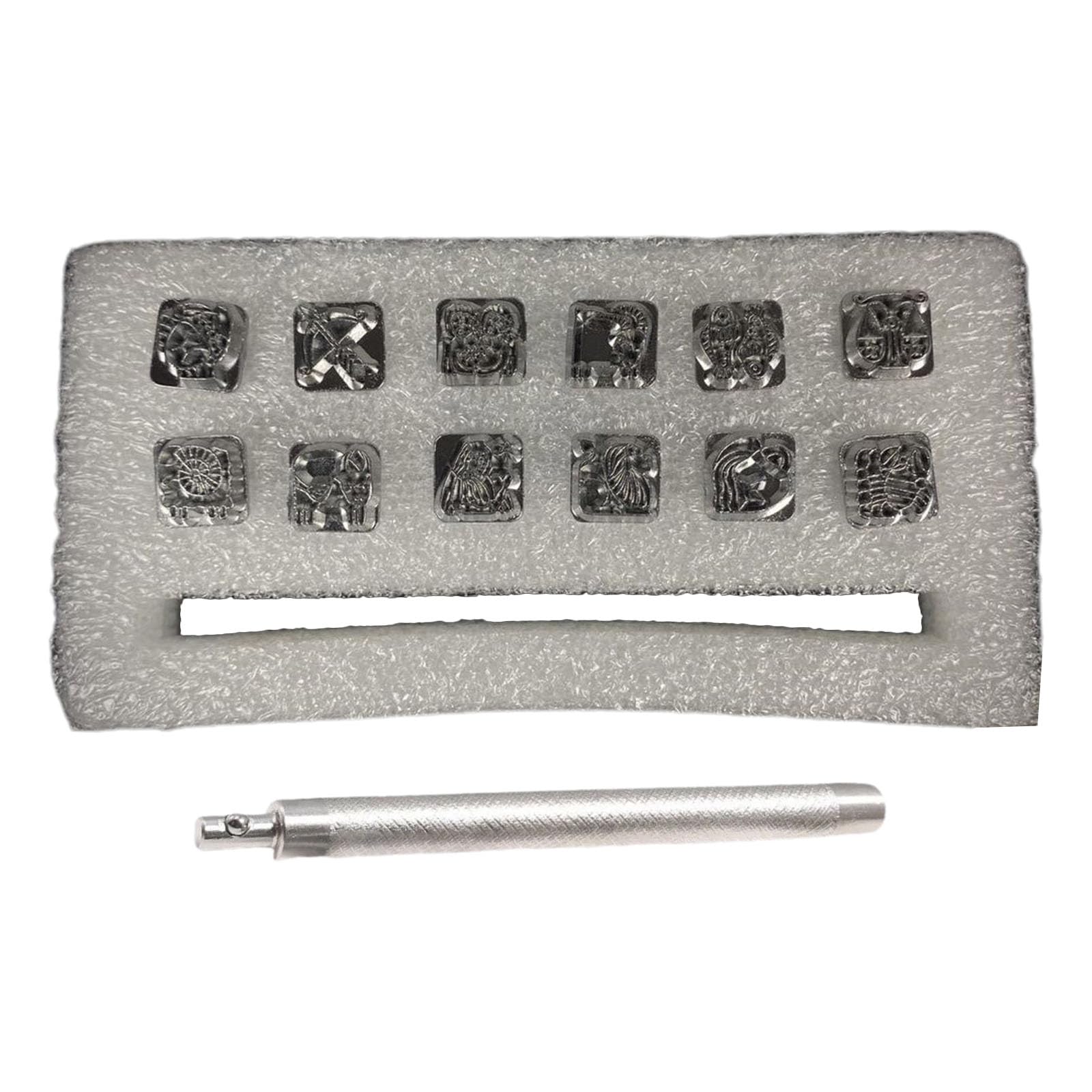 Tsophreniq Craft Stamping Tools 12 Constellation-Punching Tool 12 Chinese Pattern Stamps Leather Stamp Tools for Leather Punching Animal Plant Patterns Stamps for Craft
