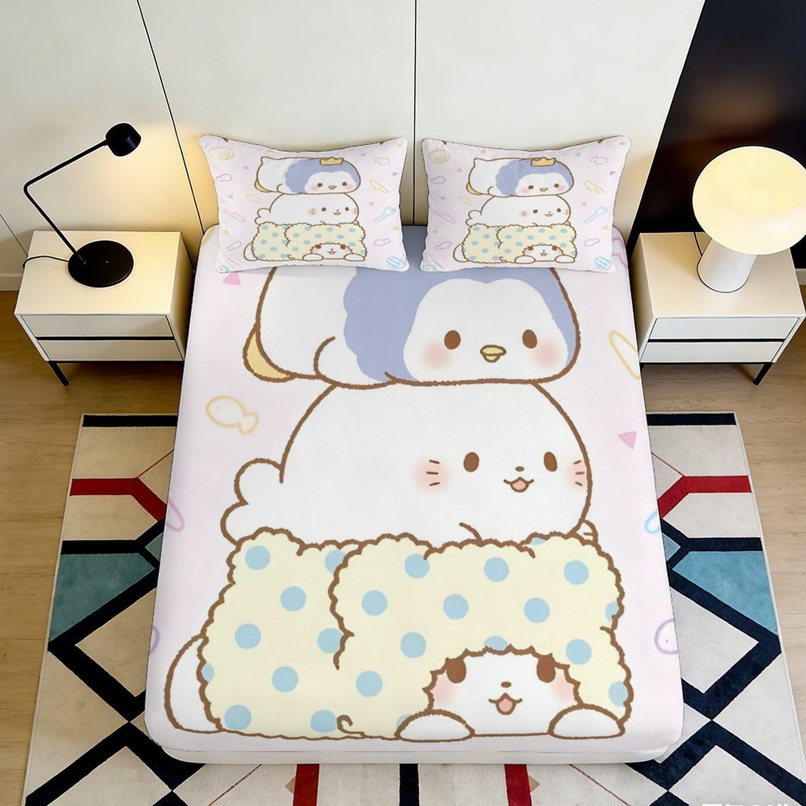 3D Printed Cute Koala Fitted Sheet Microfiber Deep Pocket Non-Slip Bedroom Bedding Cartoon Leaf Mattress Fitted Cover Adult Teen 160x200x25cm