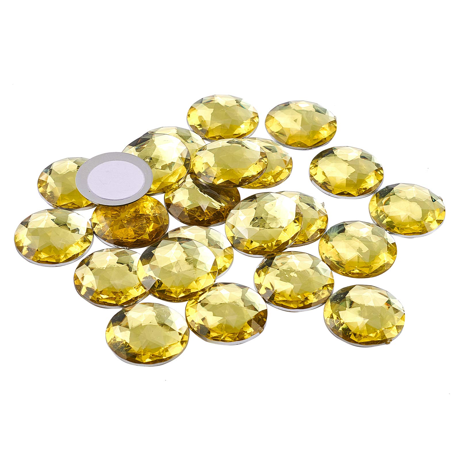 FINGERINSPIRE 50Pcs 30mm Flat Back Round Acrylic Rhinestone Self-Adhesive Plastic Circle Gems Stick On Jewels(Yellow) for Costume Making Cosplay Jewels Invitation Craft Bling Christmas Decor, Acrylic