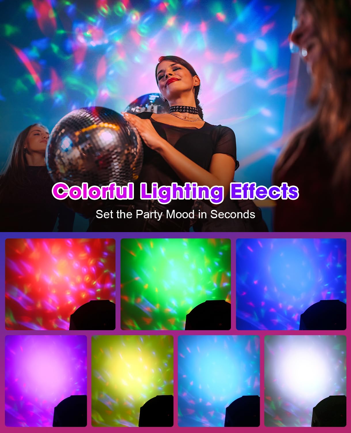 MOSFiATA Focos LED RGB con Luz de Bola de Discoteca Luces DMX para Fiesta Discoteca Celebraciones Escenarios, 2 Pcs