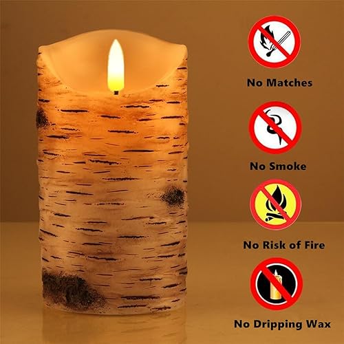 Miniatura 4 de Juego de 3 velas sin llama de corteza de abedul, velas parpadeantes de 4" 5" 6" operadas por baterías con control remoto, vela eléctrica con