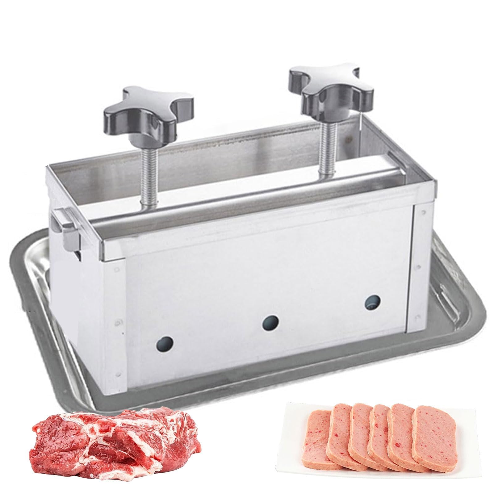 Prensa para Hamburguesas, Molde de Acero Inoxidable con Doble Tornillo | Placa Inferior Extraíble y Bandeja de Goteo, Desmoldeo Fácil, Prensa para Ternera, Cerdo y Hamburguesas(1kg)