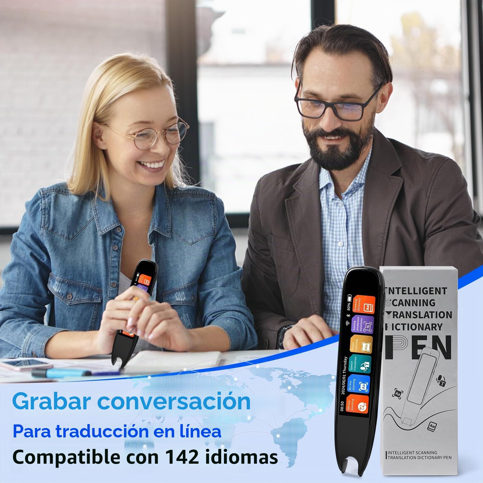 WingFly Lápiz de traductor de escaneo, 142 idiomas en línea, lector de escaneo, lápiz de lectura con pantalla táctil de 3,7 pulgadas, dispositivo de traductor de voz, lápiz de lectura en tiempo real