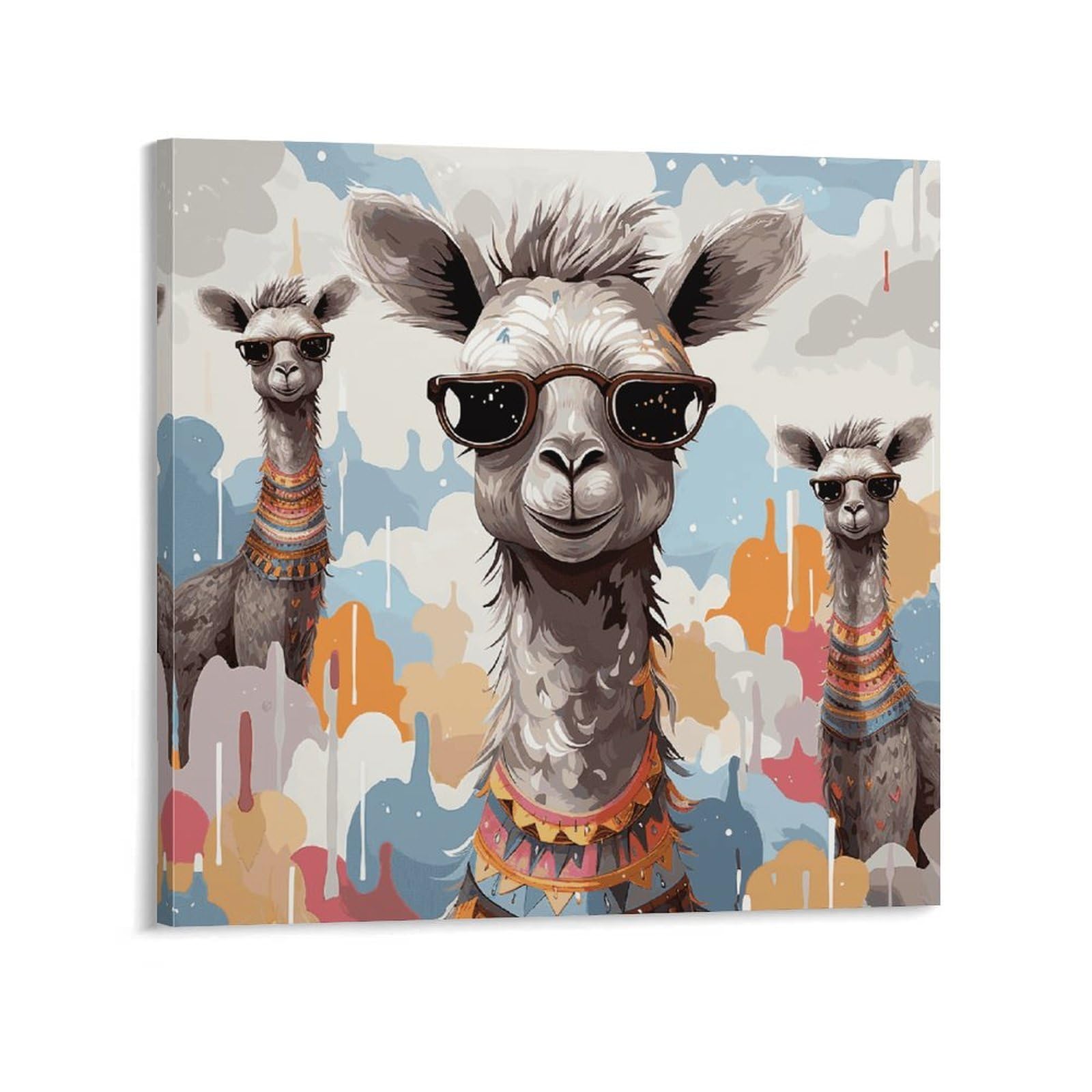 KLOPH Cute Giraffe with Colors Sunglasses Funny Canvas Wall Art for Living Room 08x8inch Modern Artwork Painting for Bathroom Hanging Canvas Prints Aesthetic Wallart for Bedroom Kitchen Office Wall