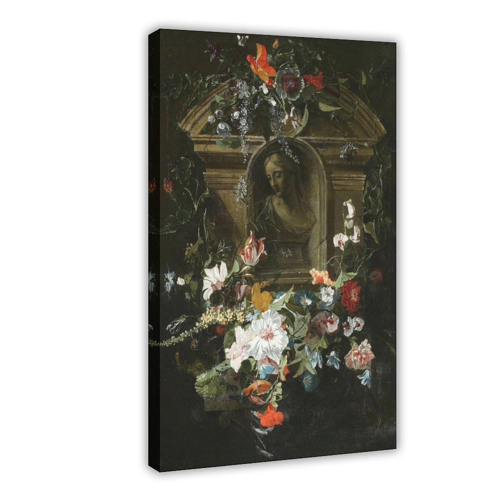 Poster su tela con busto di donna in cerchio di fiori (1658) per camera da letto, decorazione regalo